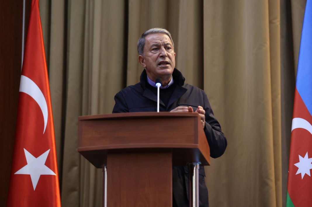 Perdana menteri Turki, Hulusi Akar saat menyampaikan pidato, Rabu (31/12/2020)