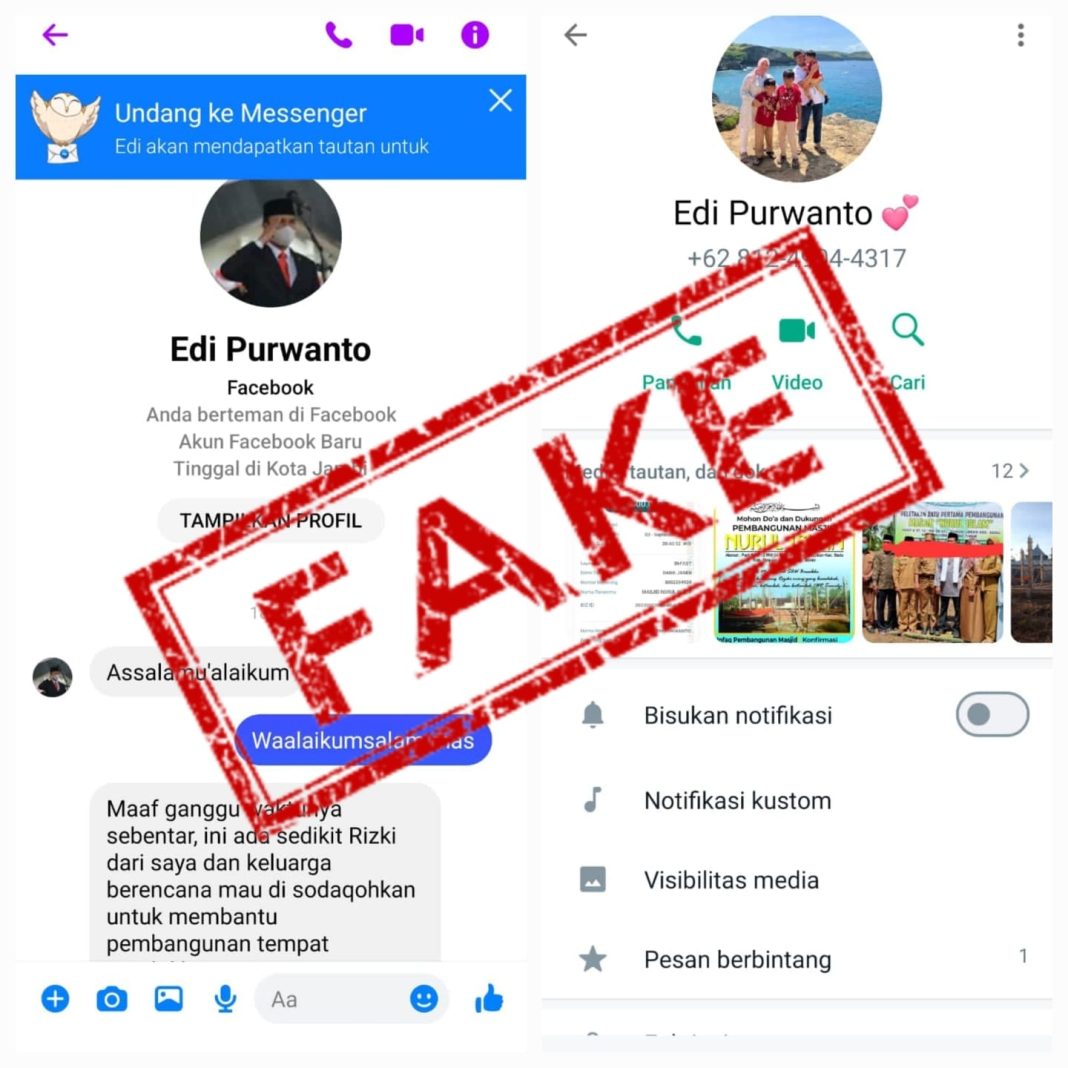 Aksi penipuan dilakukan melalui media sosial Facebook di mana penipu dengan menggunakan nama, serta foto Edi Purwanto.
