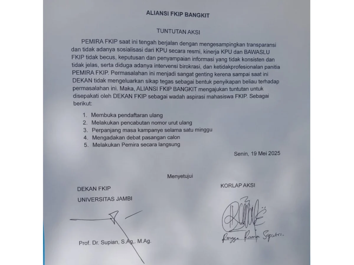Dekan FKIP Unja Setujui Hentikan Sementara Timeline Pemira, Aksi Aliansi FKIP Bangkit Buahkan Hasil